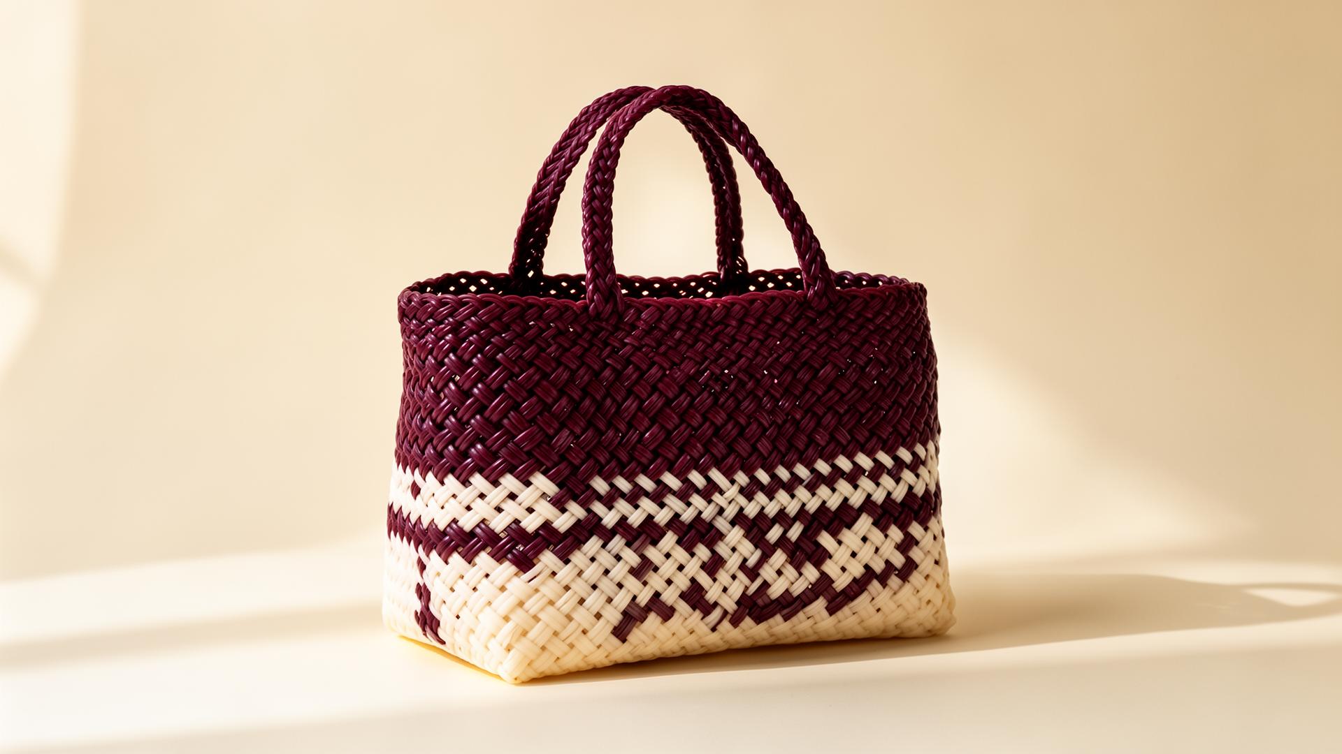 Mimosa hand-woven bag in burgundy and cream
