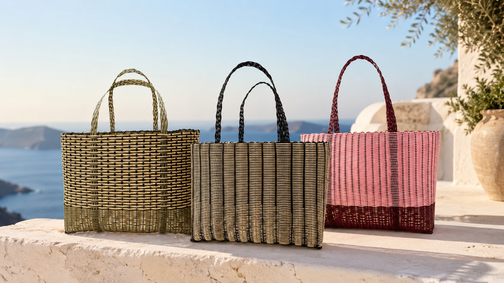 Mimosa hand-woven bag in burgundy and cream